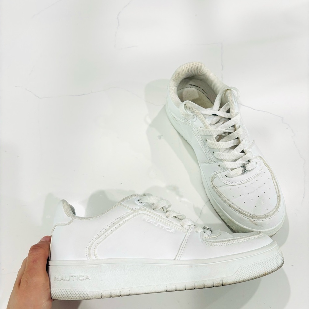 Nautica All-White Low-Top Leather Sneakers
